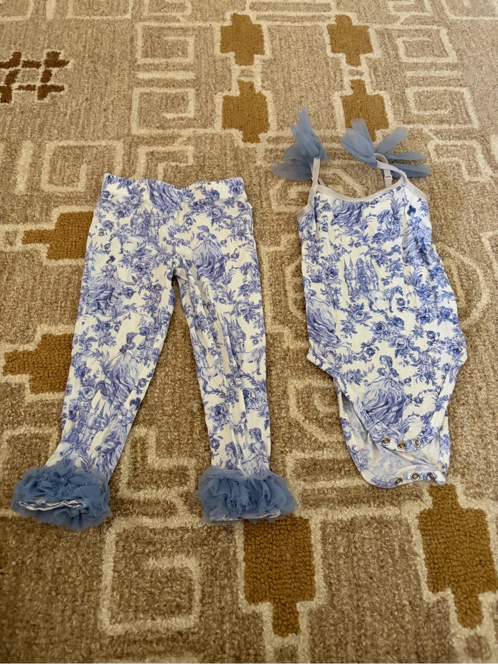 Posh Peanut Blue and White Toile Ruffle Two-Piece Set